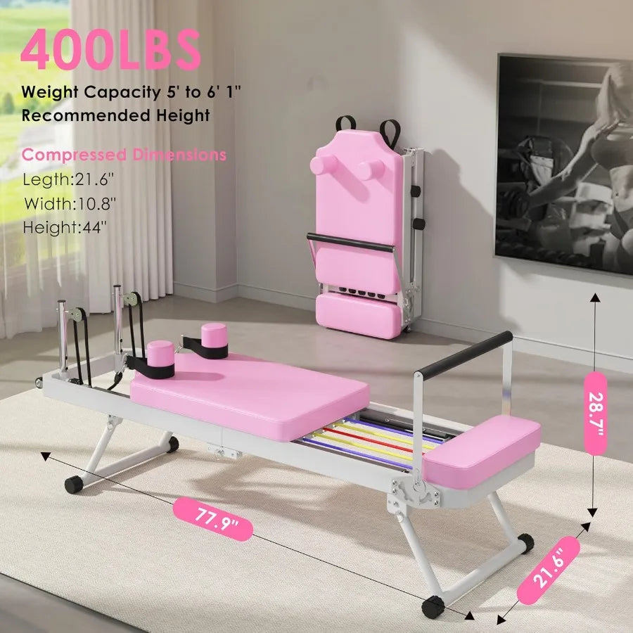 Foldable Pilates Reformer Machine with Springs Resistance for FullBody Home Workouts Adjustable Fitness Equipment Suitable for