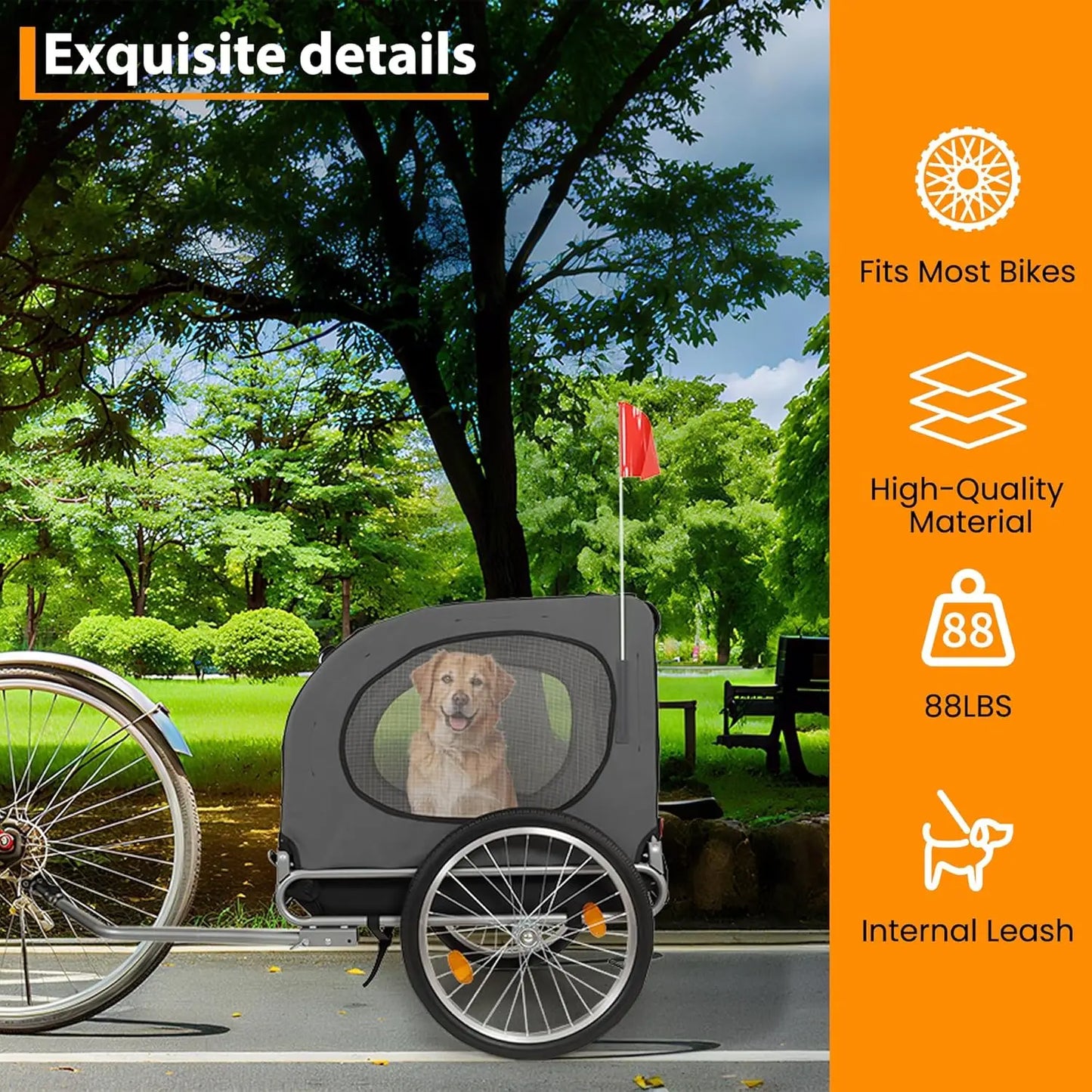 Steel Dog Bike Trailer with Universal Bicycle Coupler Folding Pet Cart Bicycle Carrier Max 40kg Water Resistant Pet Bike Trailer