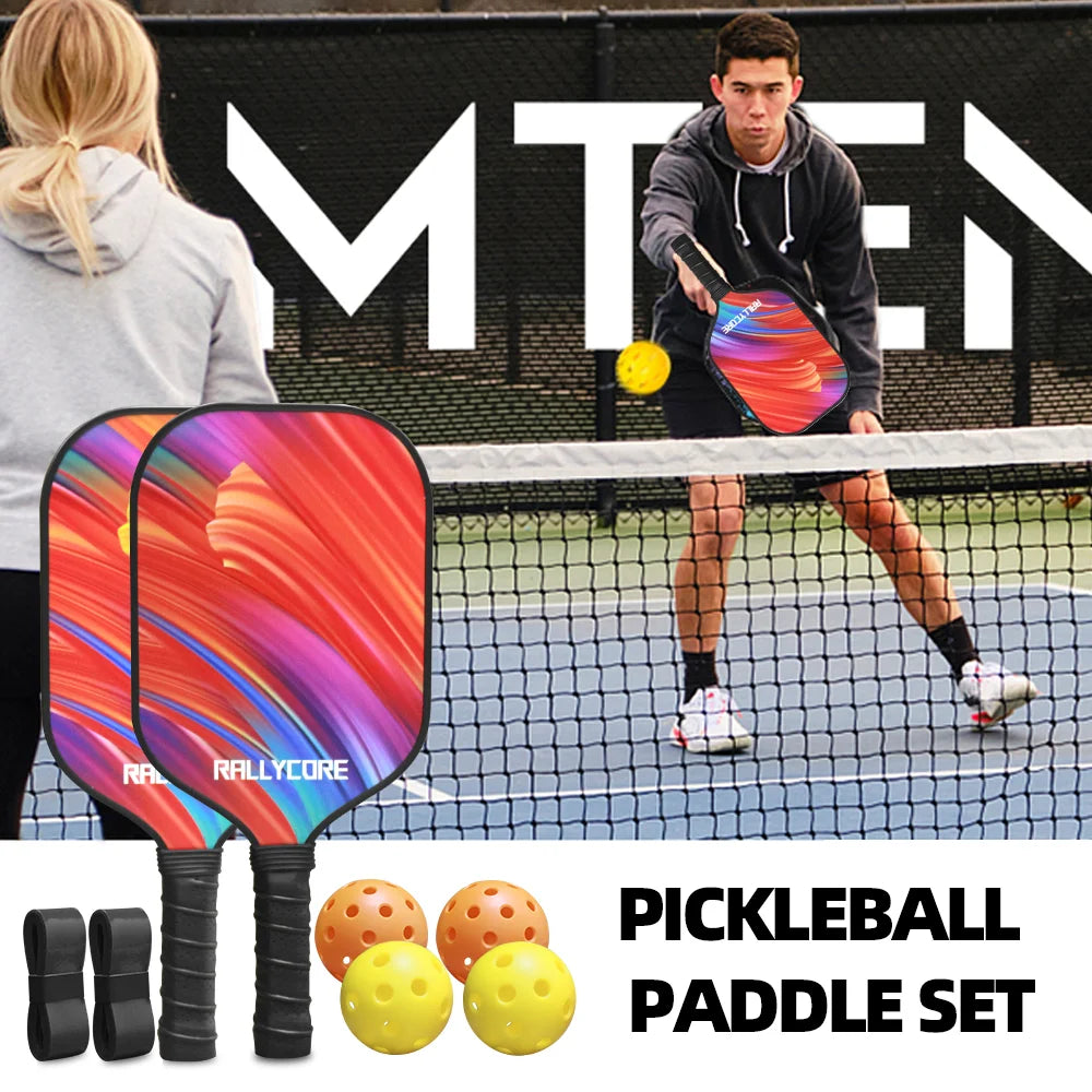 Complete Pickleball Set of 2 | Honeycomb Core Paddles, 4 Balls & Carry Bag for Indoor/Outdoor Play