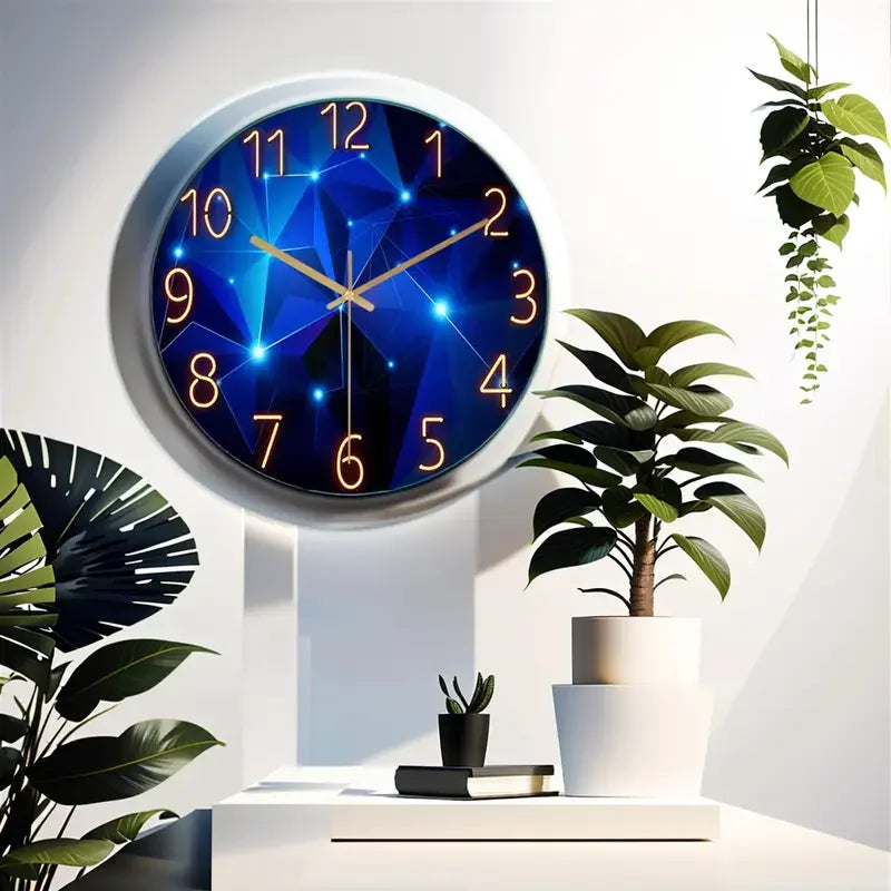 Blue Wall Clock for Living Room Decor Kitchen Wall Clocks Battery Operated  Round Glass Decorative Wall Clock Non Ticking