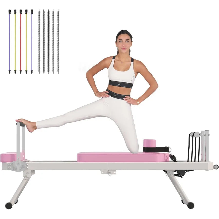 Foldable Pilates Reformer Machine with Springs Resistance for FullBody Home Workouts Adjustable Fitness Equipment Suitable for