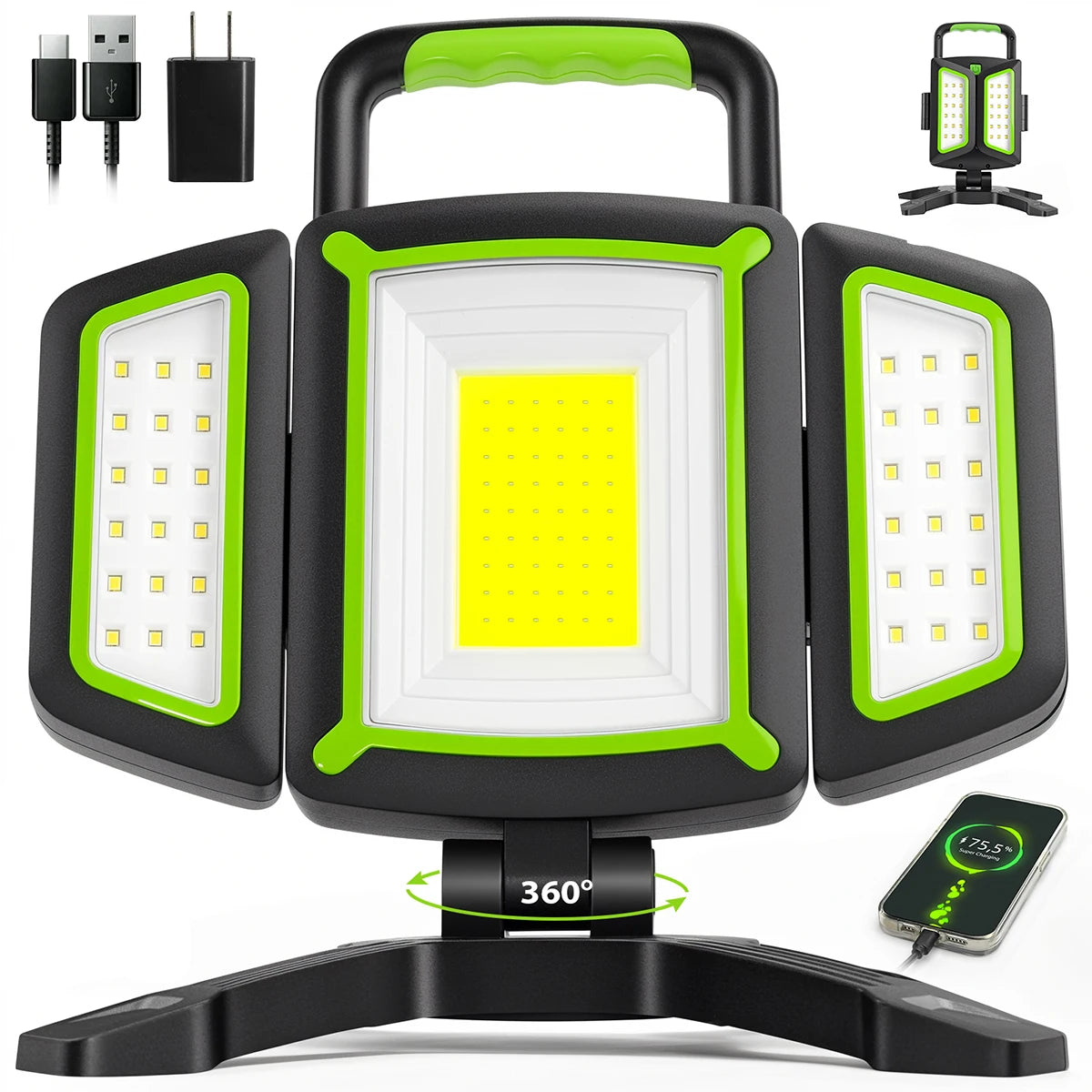 3000 Lumen LED Work Light Rechargeable Magnetic,30W Super Bright with Emergency Charging,Waterproof Foldable for Garage Camping