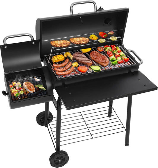 Barrel Charcoal Grill With Offset Smoker For Backyard Cooking