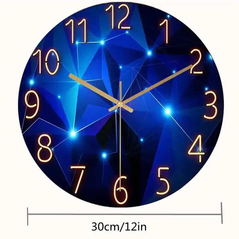 Blue Wall Clock for Living Room Decor Kitchen Wall Clocks Battery Operated  Round Glass Decorative Wall Clock Non Ticking