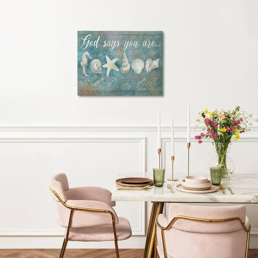 Seashell Decor Ocean Bathroom Wall Art Coastal Beach Nautical Pictures, Seashell Starfish Canvas Prints Paintings Framed Artwork