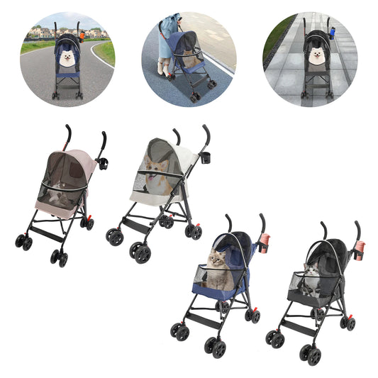 Oxford Cloth Pet Stroller,Blue/Pink/Black/Gray Foldable Pet Stroller 55*45*97cm for Small and Medium-sized Dogs All Life Stages