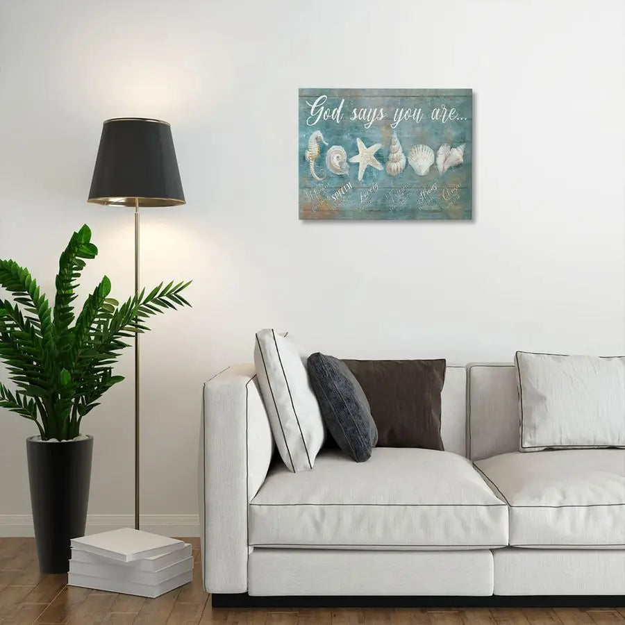 Seashell Decor Ocean Bathroom Wall Art Coastal Beach Nautical Pictures, Seashell Starfish Canvas Prints Paintings Framed Artwork