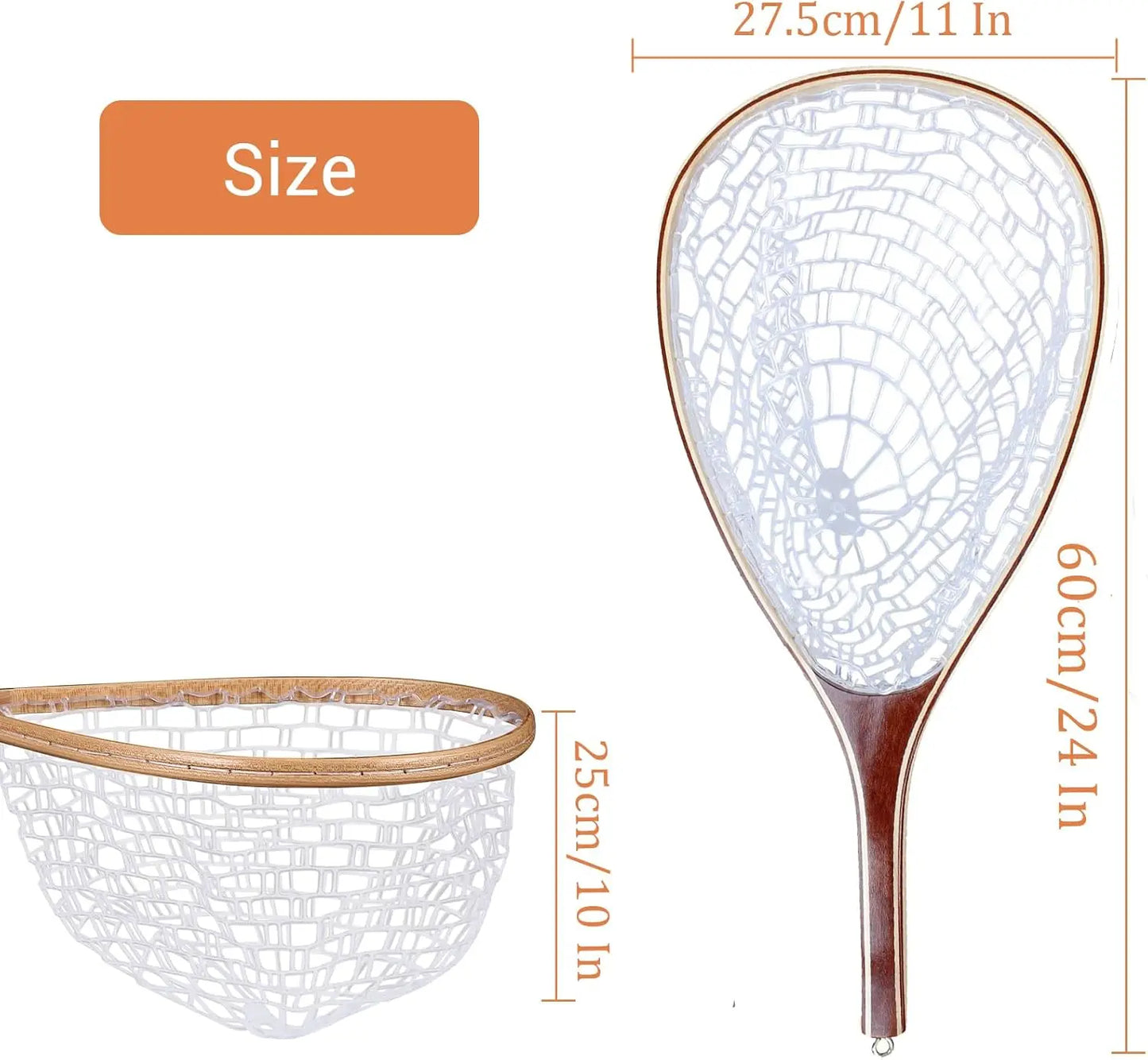 Fishing Net for Trout, Fly Fishing Net with Soft Rubber Mesh, Wooden Handle for Freshwater  Saltwater Fishing, Catch and Release