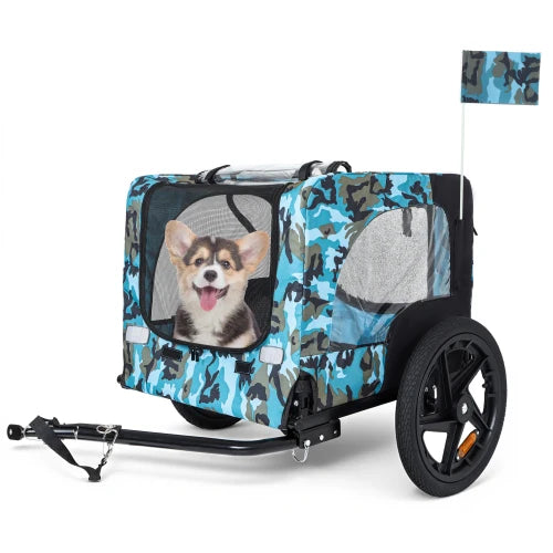 Outdoor Heavy Duty Collapsible Pet Bike Trailer with 16-Inch All-Terrain Wheels,Foldable Cargo Carrier Cart for Bicycles
