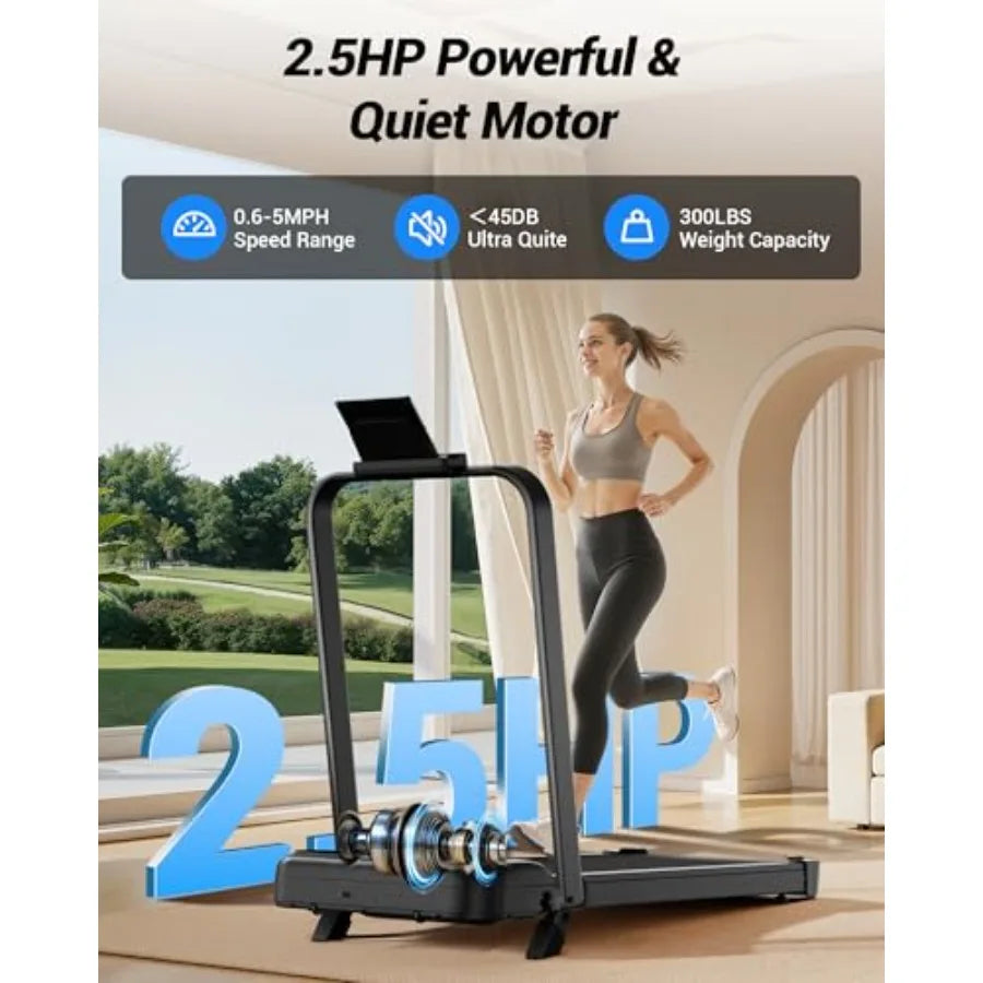 Compact and Quiet Walking Pad Treadmill with Handle Bar for Home Office Use Portable UnderDesk Exercise Machine with 8 Incline