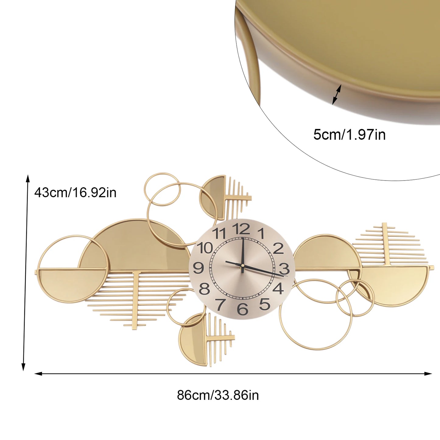 Wall Clock Modern Metal Silent Battery-Operated Minimalist Decor