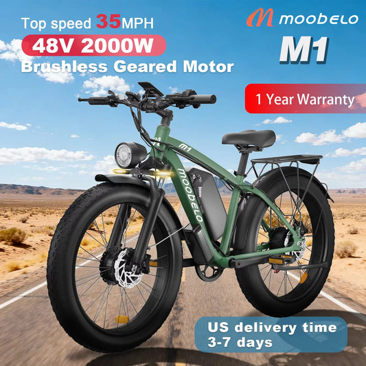 Moobelo M1 2000W Dual-Motor E-Bike 48V 22.4ah Fat Tires Full Suspension CE Certified US Warehouse Snow Beach Urban Riding Ebike