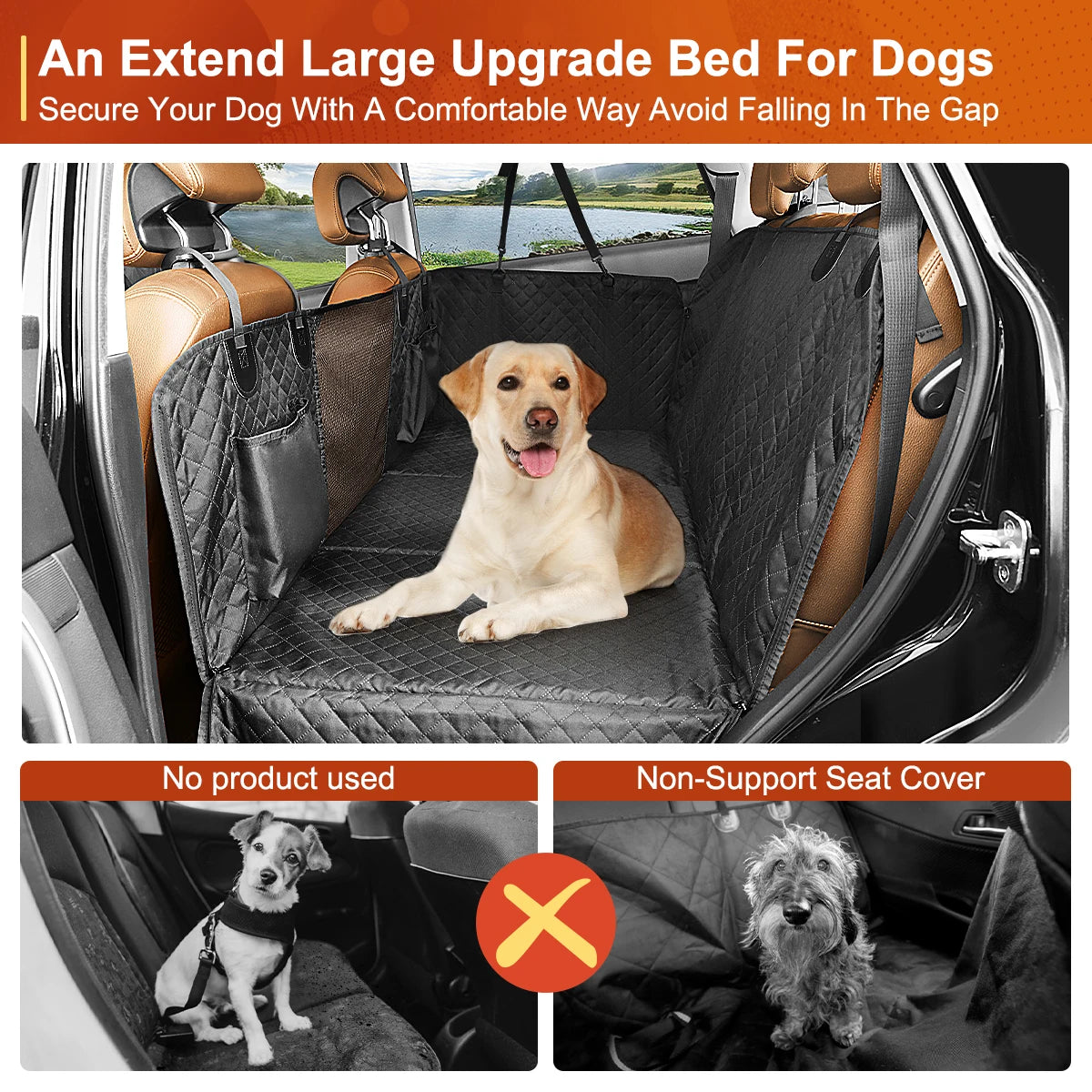 Dog Car Back Seat Extender Pet Backseat Cover Protector Hammock Carrier Mat Waterproof Seat Safety Cover Hard Bottom for Dogs