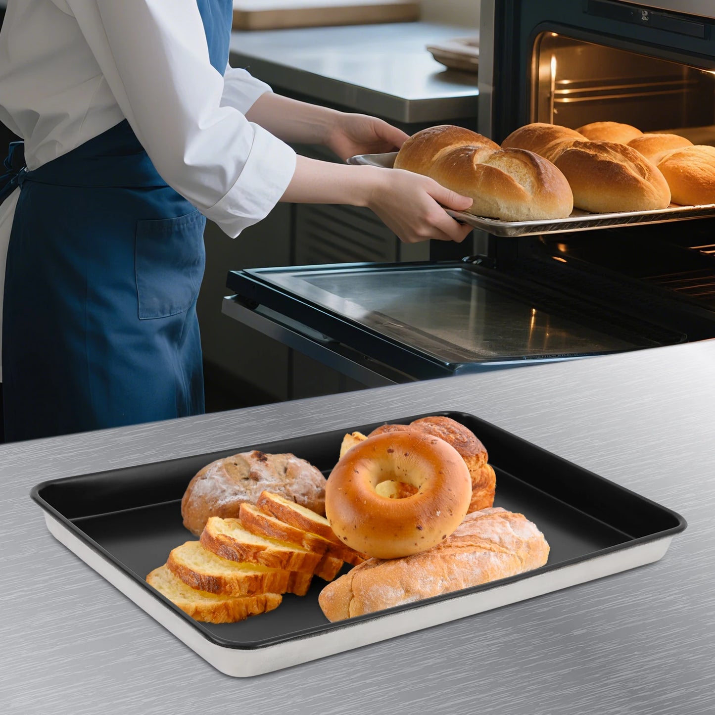 Bakeware Cookie Pan, Kitchen Oven Baking Pan, Baking Pan, Non-Stick Baking Pan 23.6x15.7in Rectangular Oven Tray