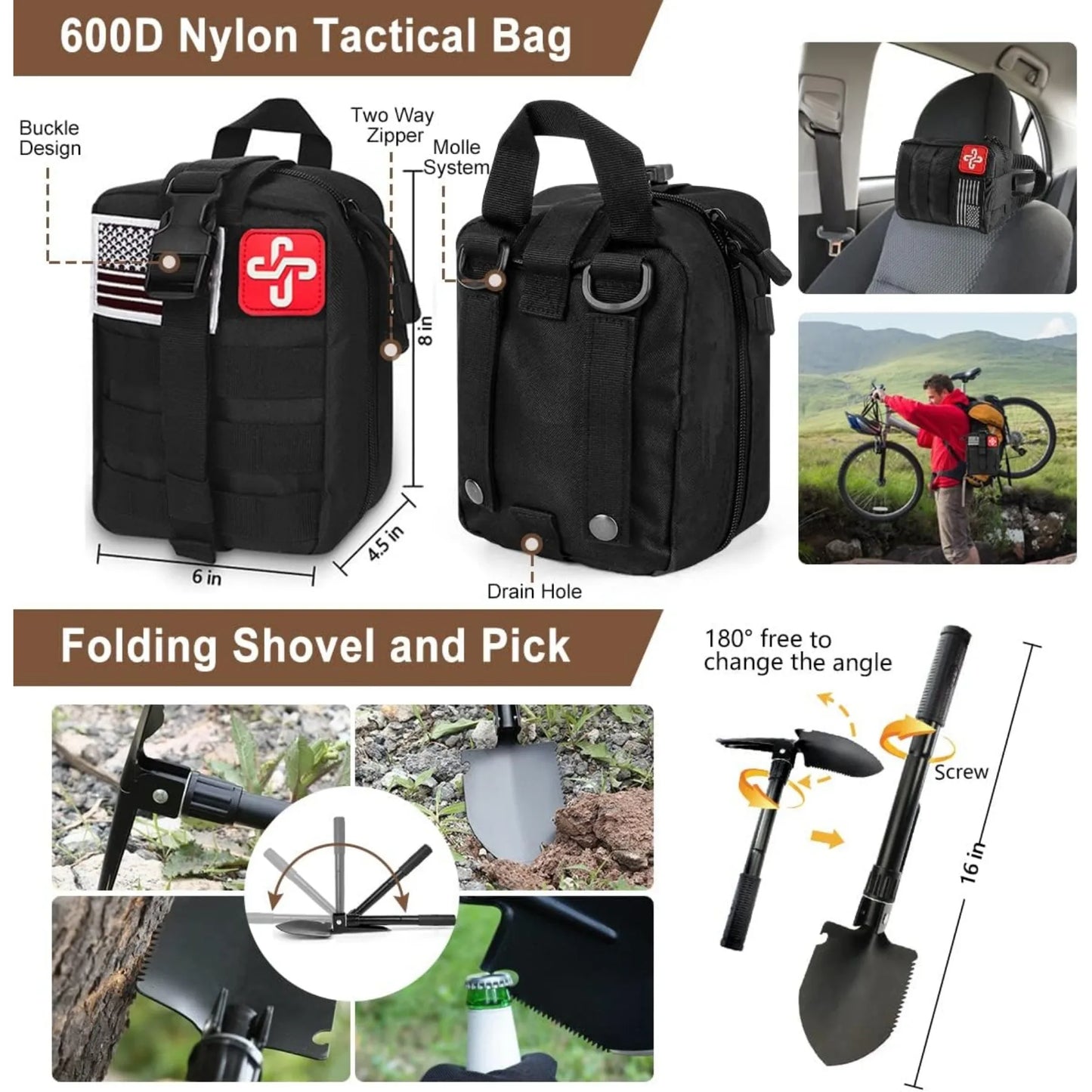 238Pcs Emergency Survival Kit, Professional Survival Gear Tool with Tactical Molle Pouch and Emergency Tent for Earthquake