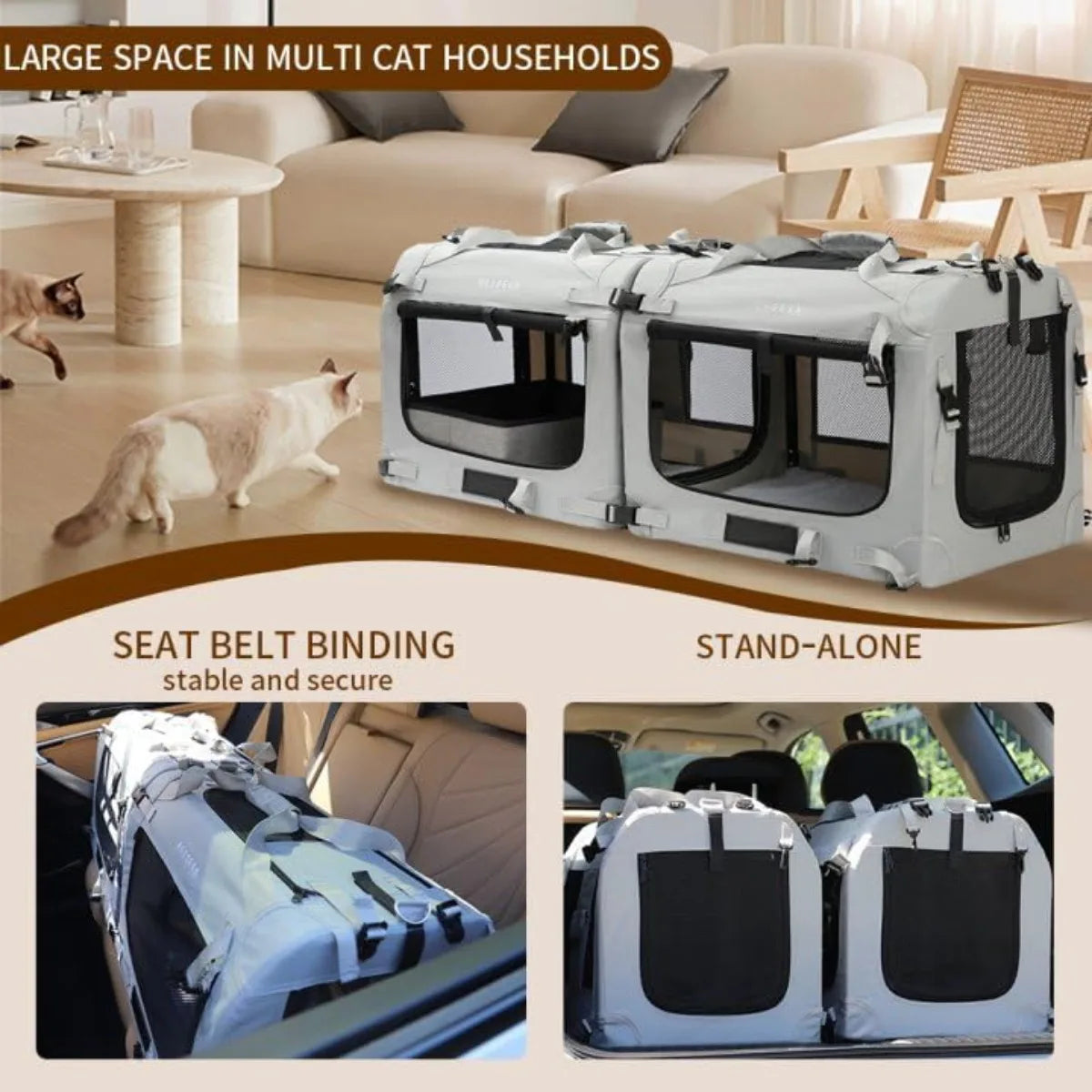 Foldable Pet Carrier for Car Travel, Extra Large with Included Accessories