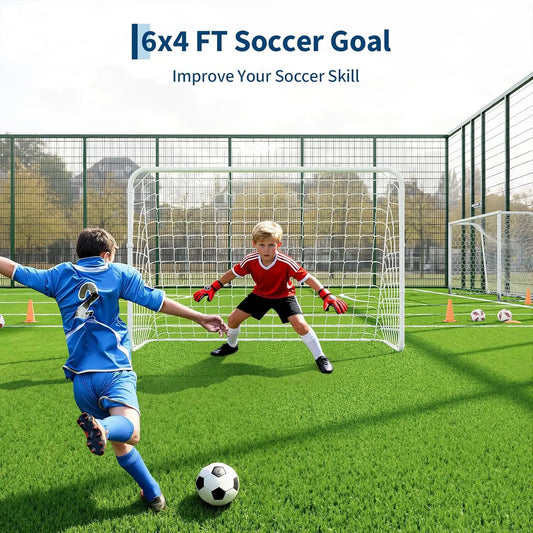 6X4 FT Portable Soccer Goal for Backyard – Heavy Duty Steel Frame Soccer Net with Ground Stakes,All-Weather Training & Kids Play