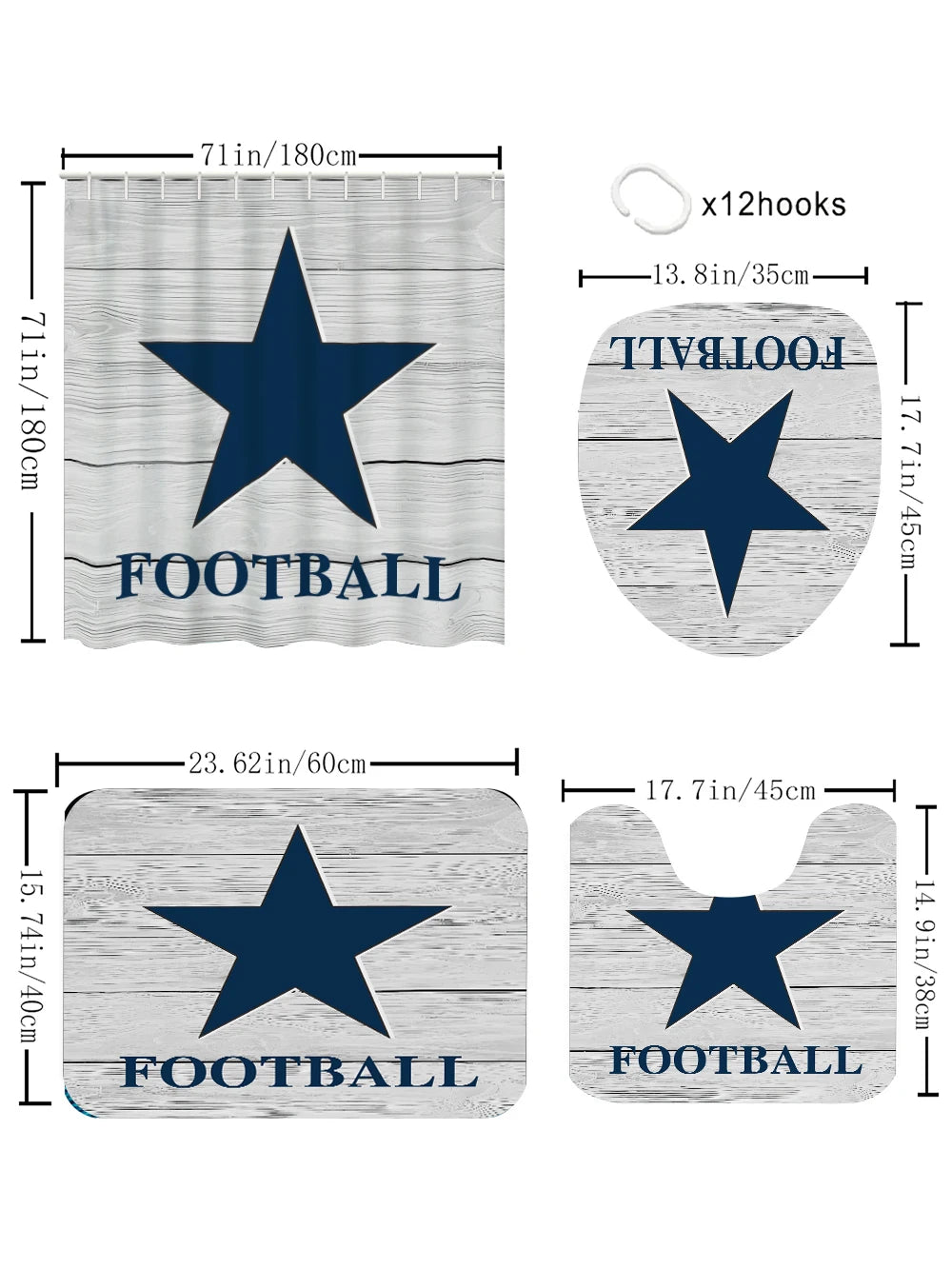 Dallas Cowboys Bathroom Four-piece Set - Avant-garde Waterproof Shower Curtain, creating a complete bathroom kit