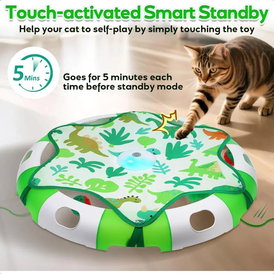 Cat Toys for Indoor Cats Interactive Automatic Hide and Seek Toy Moving Concealed Feathers Wand Teaser Bird Chirping Squeaky To