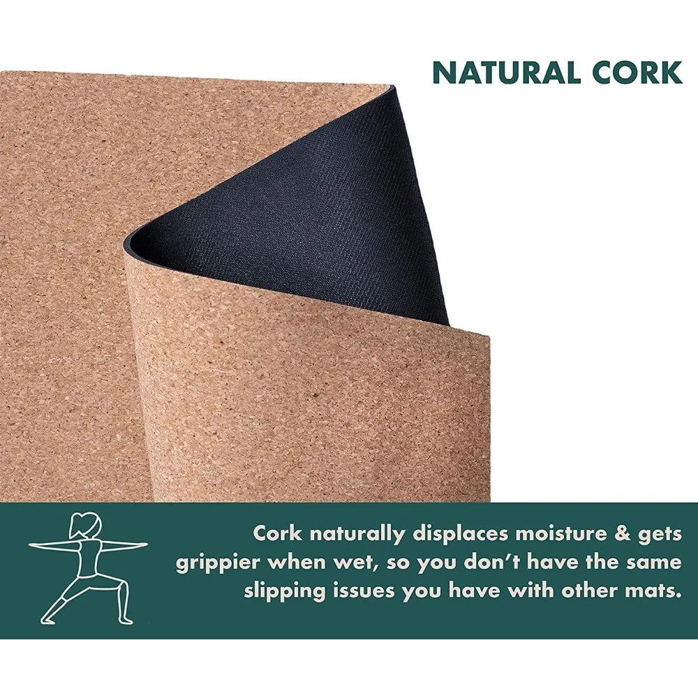 Thick and Durable Cork Yoga Mat for Sweat-Resistant Home Workouts and Exercise Sessions