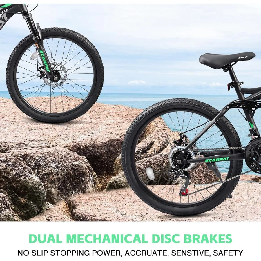 24 26 27.5 Inch Mountain Bike Full Front Suspension 21 Speed Mountain Bicycle with Dual Disc Brakes HighCarbon Steel Frame Trai