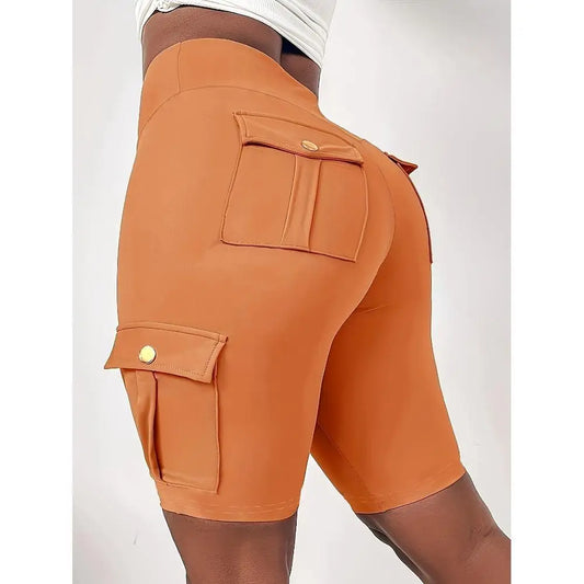 Solid Color Dry Pocket Design Sports Yoga Shorts