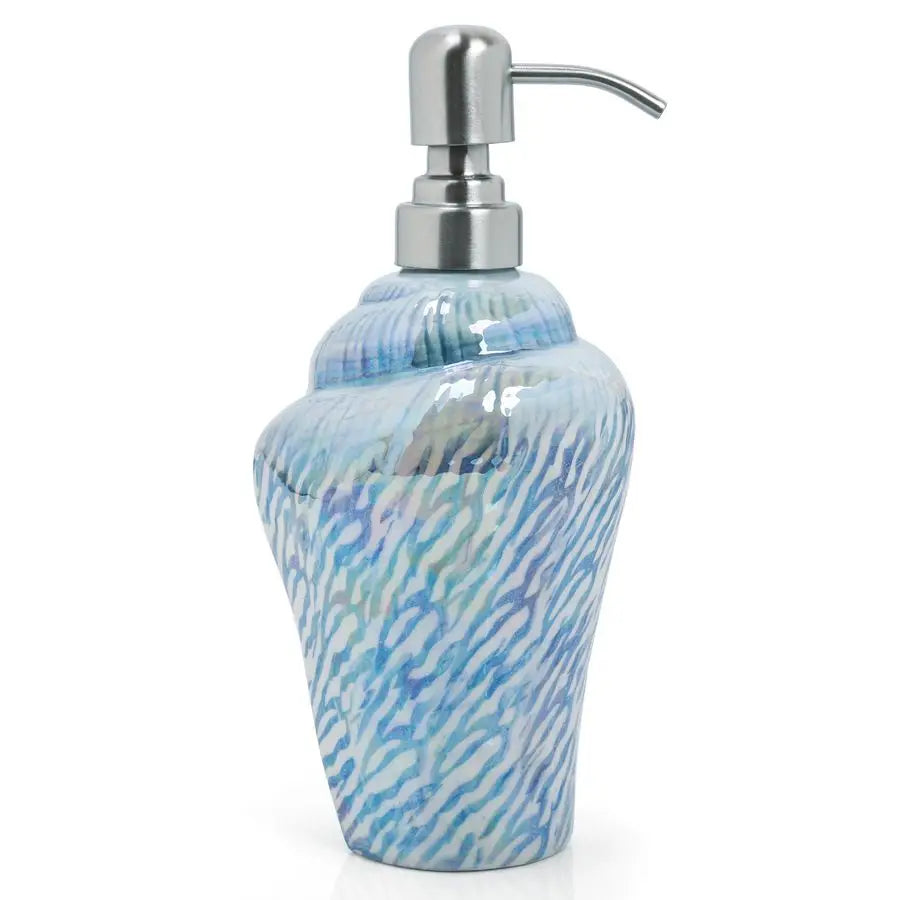 Ocean Conch Sea Shell Ceramic Bathroom Accessories Set of 4,1 Gargle Cups 1 Toothbrush Holders 1 Soap Dishes 1 Soap Dispenser Bl