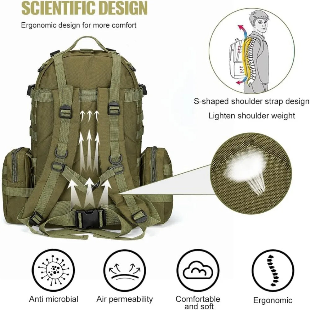 Large Military Tactical Backpack for Men, 40-50L Backpacks for Women, Bug out Bag Army 3 Days Pack Bags Rucksack with Molle Syst