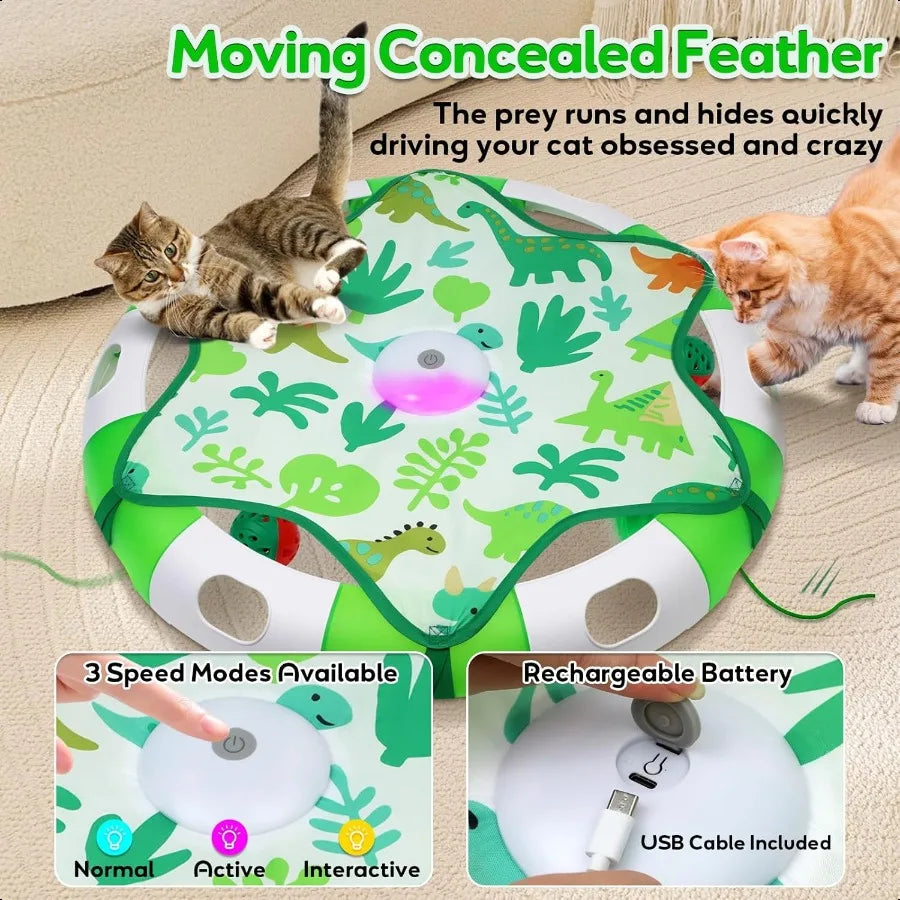 Cat Toys for Indoor Cats Interactive Automatic Hide and Seek Toy Moving Concealed Feathers Wand Teaser Bird Chirping Squeaky To