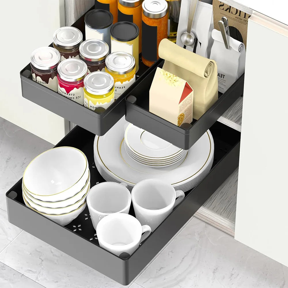 1 3 PCS Pull Out Cabinet Organizer Slide Out Drawers Under Sink Organizer Roll Out Shelves For Home Kitchen Cabinets Pantry