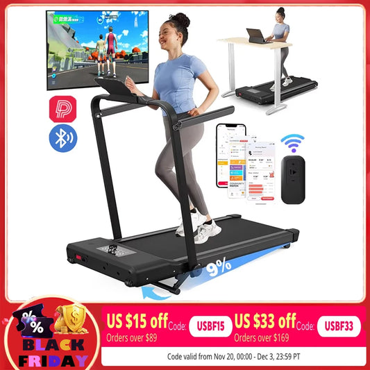 Hot Walking Pad Treadmill with 9% Incline Under-Desk for Home/Office 37.4inch Belt LCD Display Portable Foldable Safety Armrest
