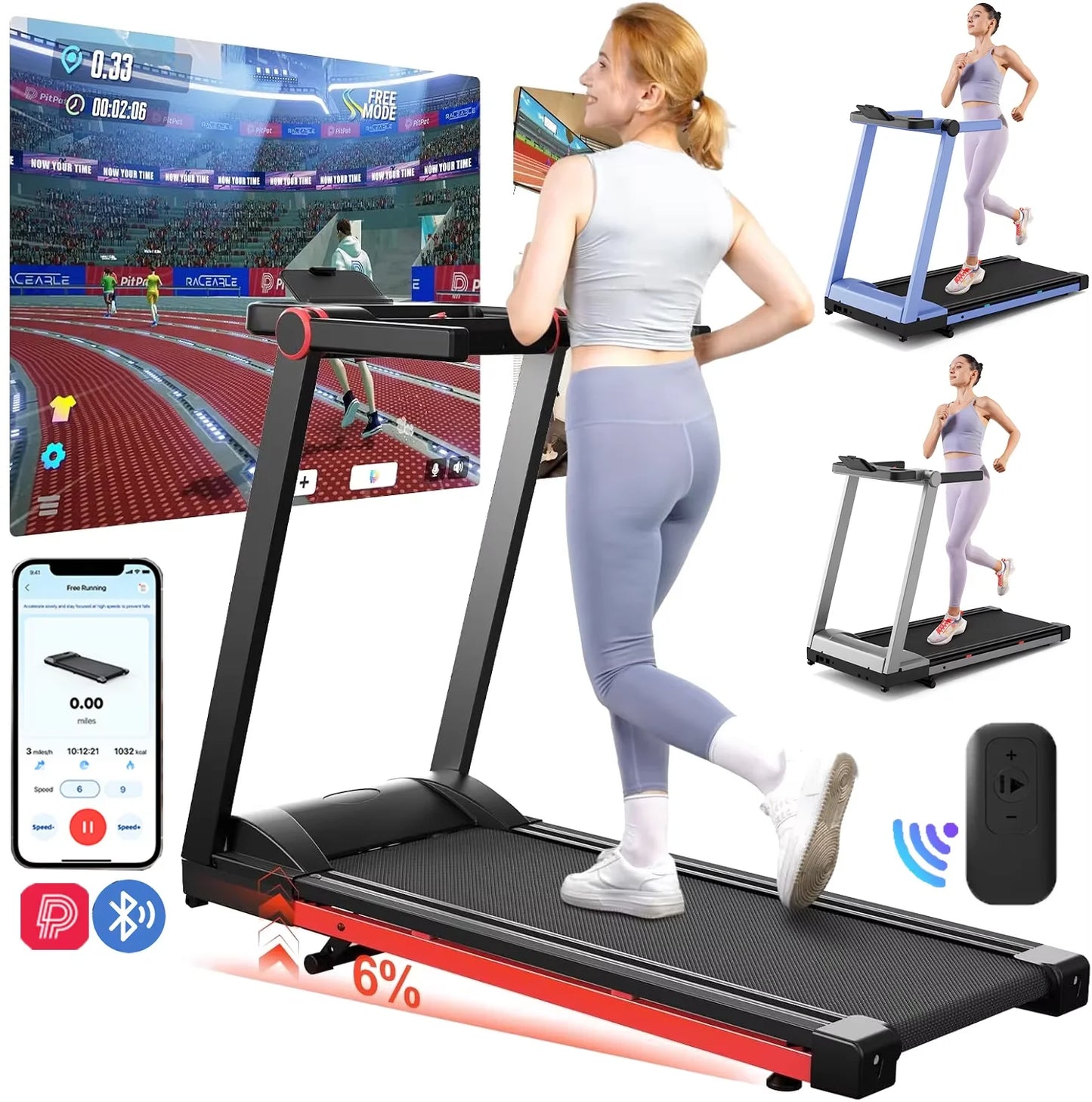 3.5HP Foldable Treadmill 350lbs Adjustable 6% Incline Walkingpad for Home/Office LCD APP Data Treadmills 10MPH Exercise Machine