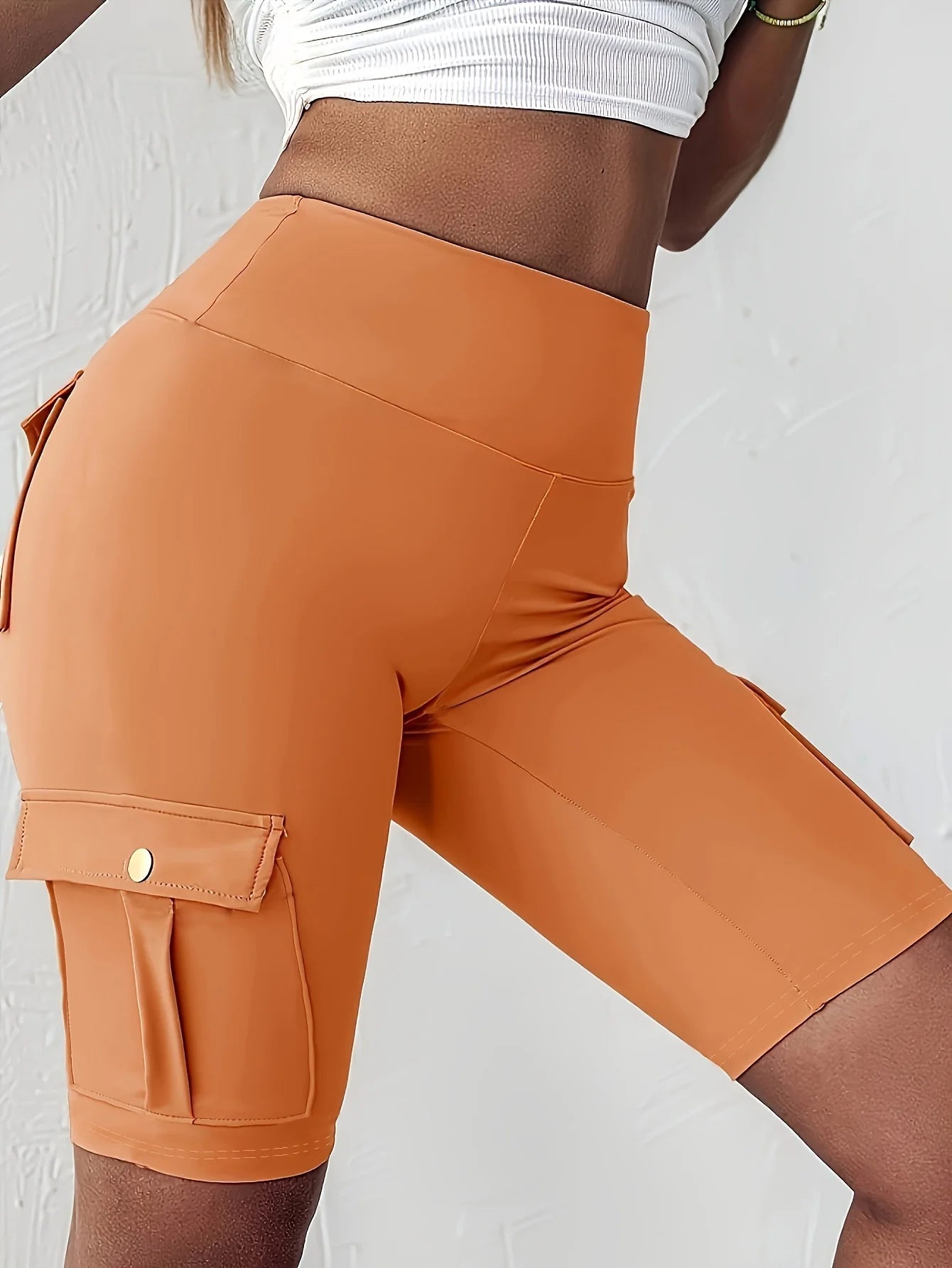 Solid Color Dry Pocket Design Sports Yoga Shorts