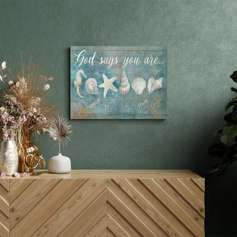 Seashell Decor Ocean Bathroom Wall Art Coastal Beach Nautical Pictures, Seashell Starfish Canvas Prints Paintings Framed Artwork