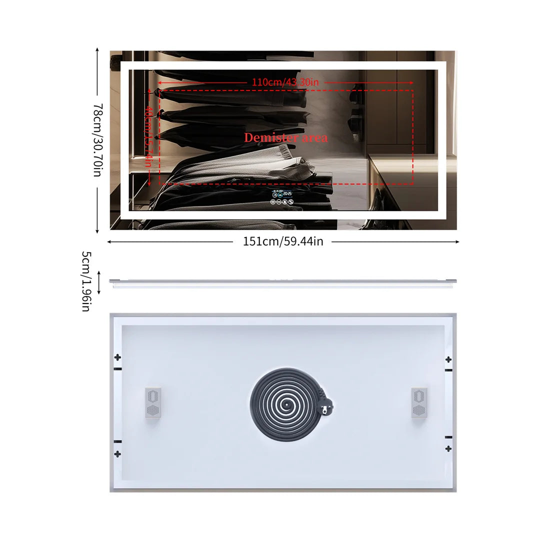 LUVODI Large Illuminated Bluetooth Bathroom Mirror Rectangle Anti-fog LED Bathroom Vanity Mirror with Bluetooth Speaker 3 Color