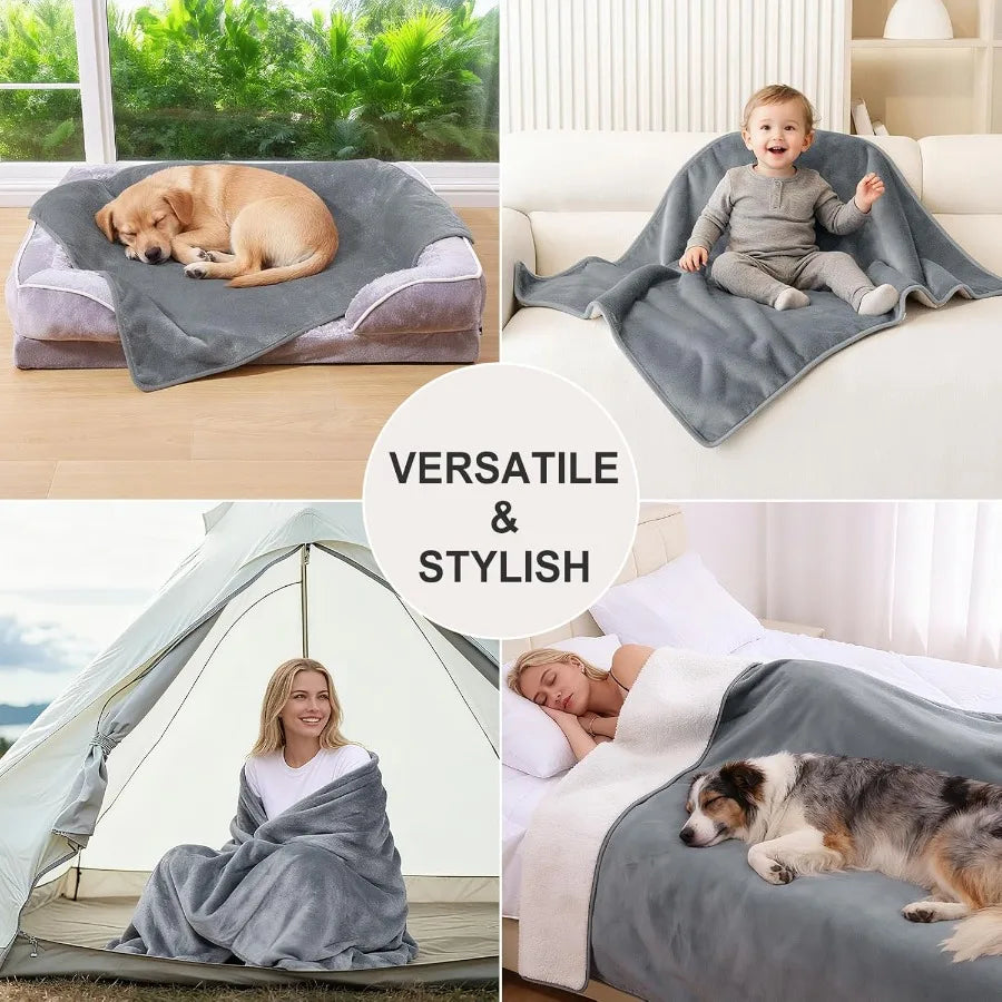 Waterproof Dog Bed Blanket Leakproof Pet Throw Blanket for Bed Couch Sofa Reversible Sherpa Fleece Furniture Protector Cover fo