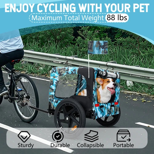 Outdoor Heavy Duty Collapsible Pet Bike Trailer with 16-Inch All-Terrain Wheels,Foldable Cargo Carrier Cart for Bicycles