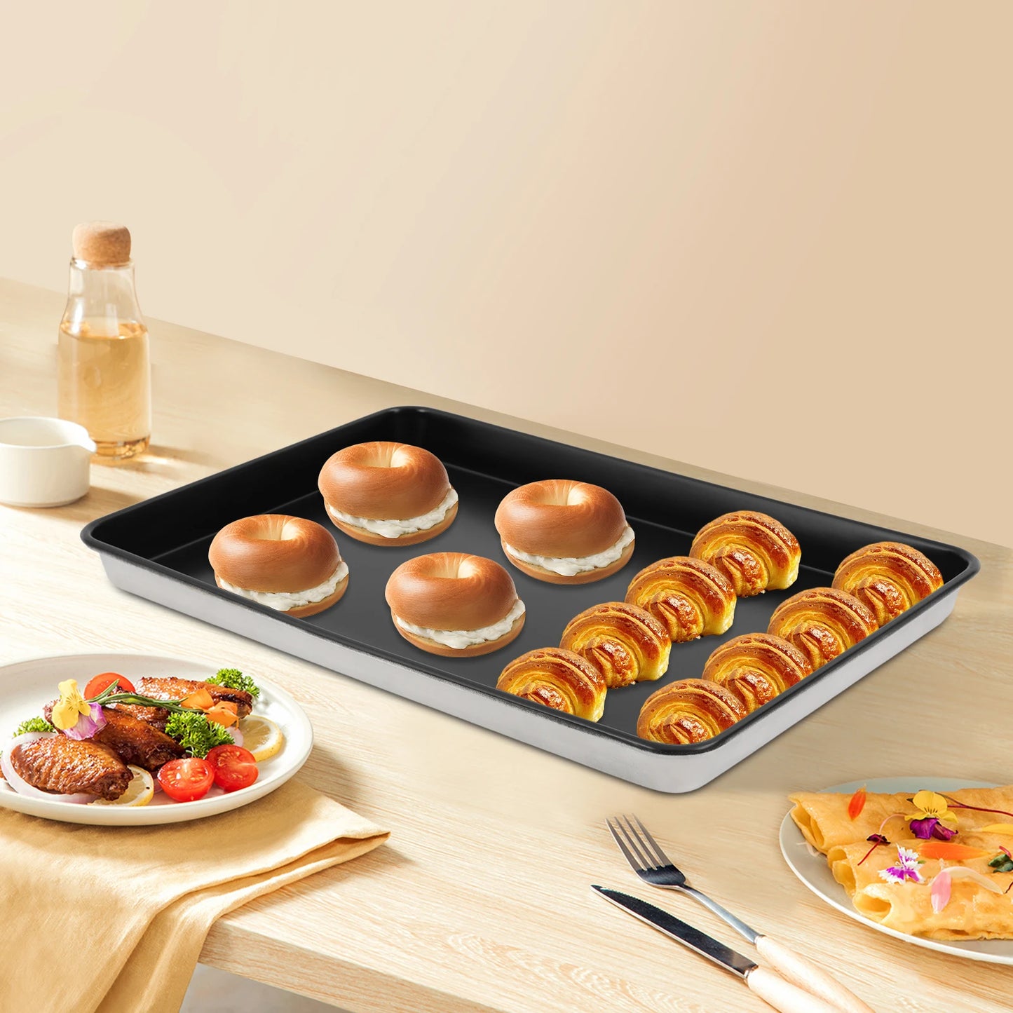Bakeware Cookie Pan, Kitchen Oven Baking Pan, Baking Pan, Non-Stick Baking Pan 23.6x15.7in Rectangular Oven Tray