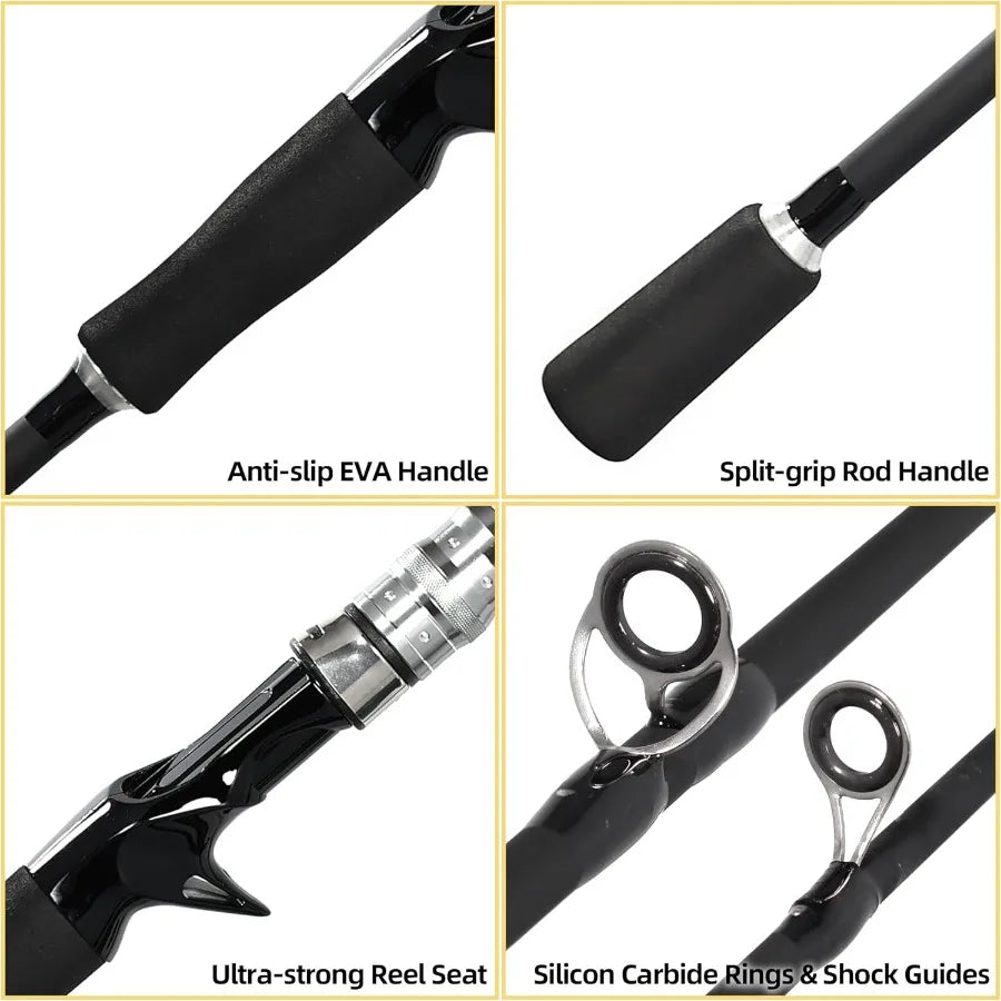 Fishing Rod and Reel Combo Black Color Baitcasting Combo Baitcast Reel for Freshwater and Saltwater Fishing 2Piece Baitc