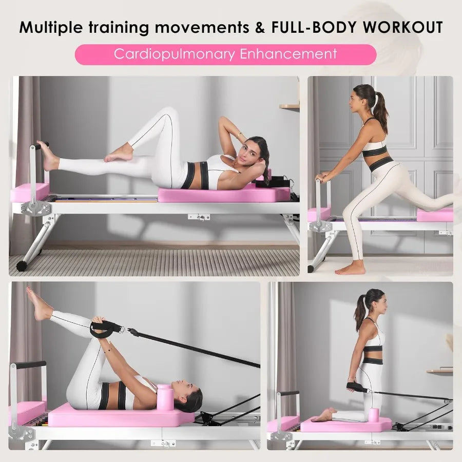 Foldable Pilates Reformer Machine with Springs Resistance for FullBody Home Workouts Adjustable Fitness Equipment Suitable for