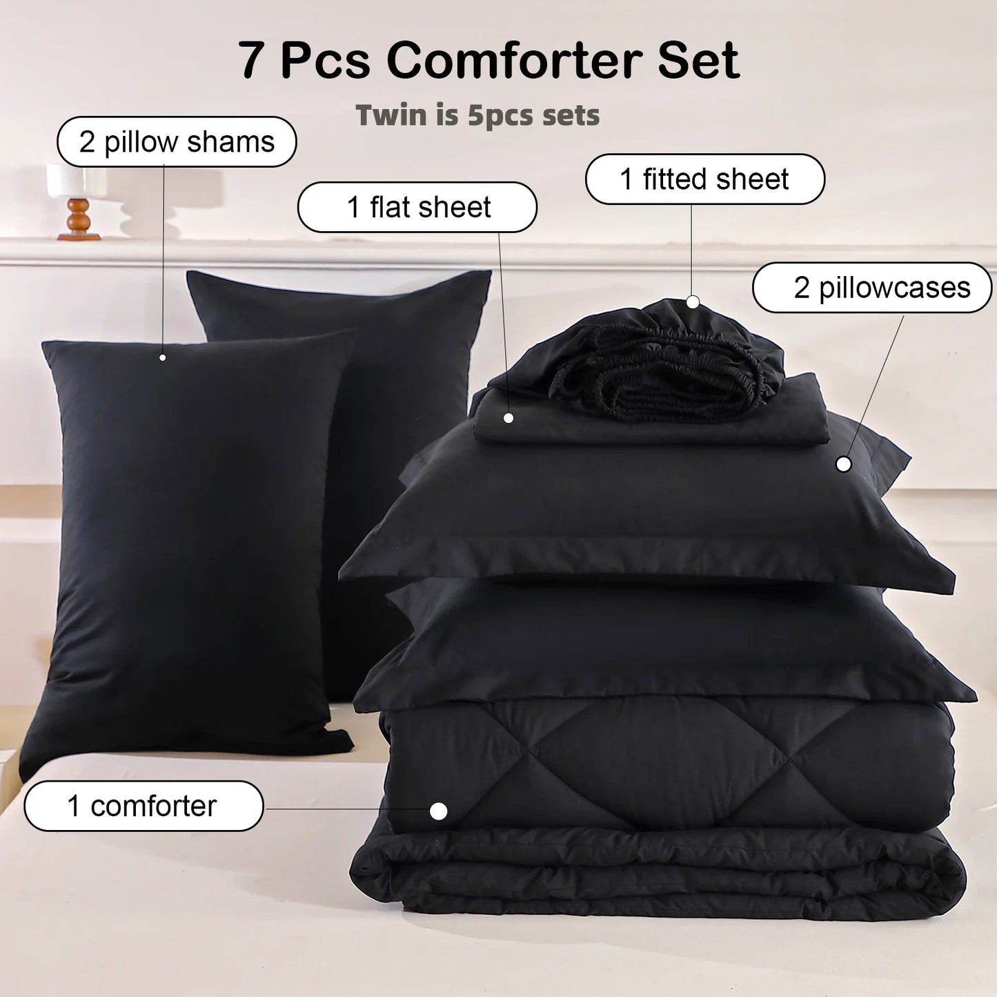 5pcs/7pcs Twin Full Queen King Bedding Sets Home Decor Comforter Flat Sheet Fitted Sheet Pillowcases Sleeping Sets