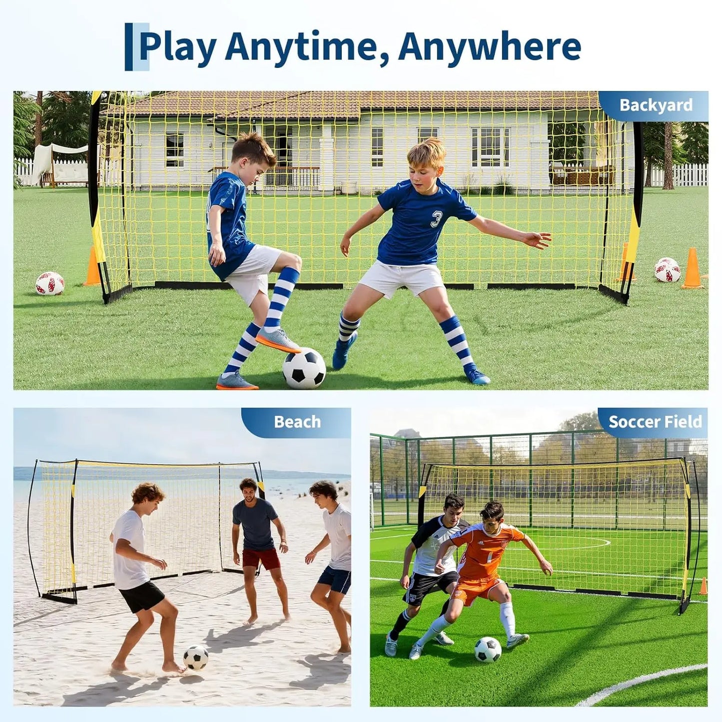 12x6 FT Soccer Goal for Backyard, Portable Soccer Net with Sturdy Metal Base, Easy Assembly Soccer Training Equipment for Indoor