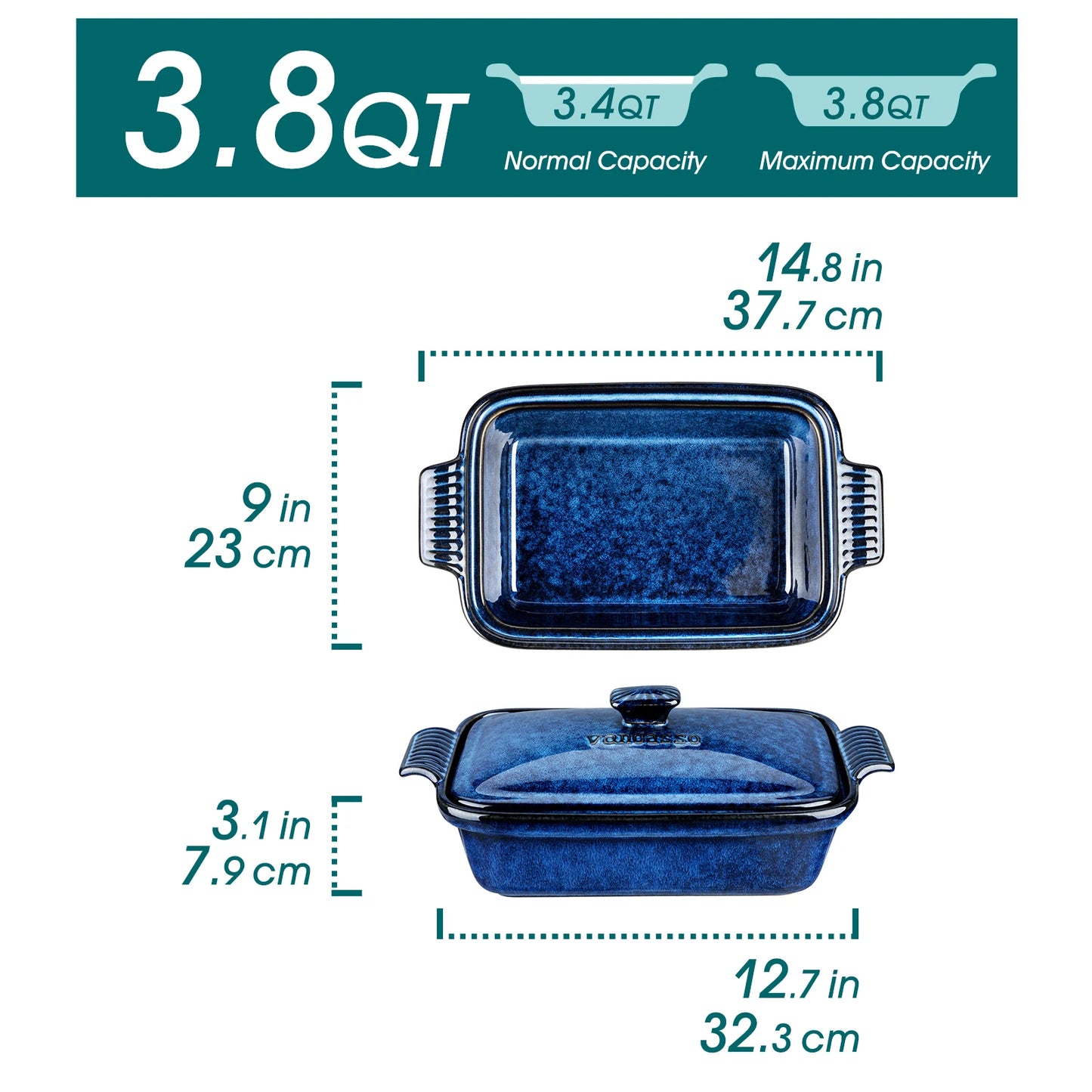 Casserole Dish Porcelain Bakeware Lasagna Pan For Oven Use