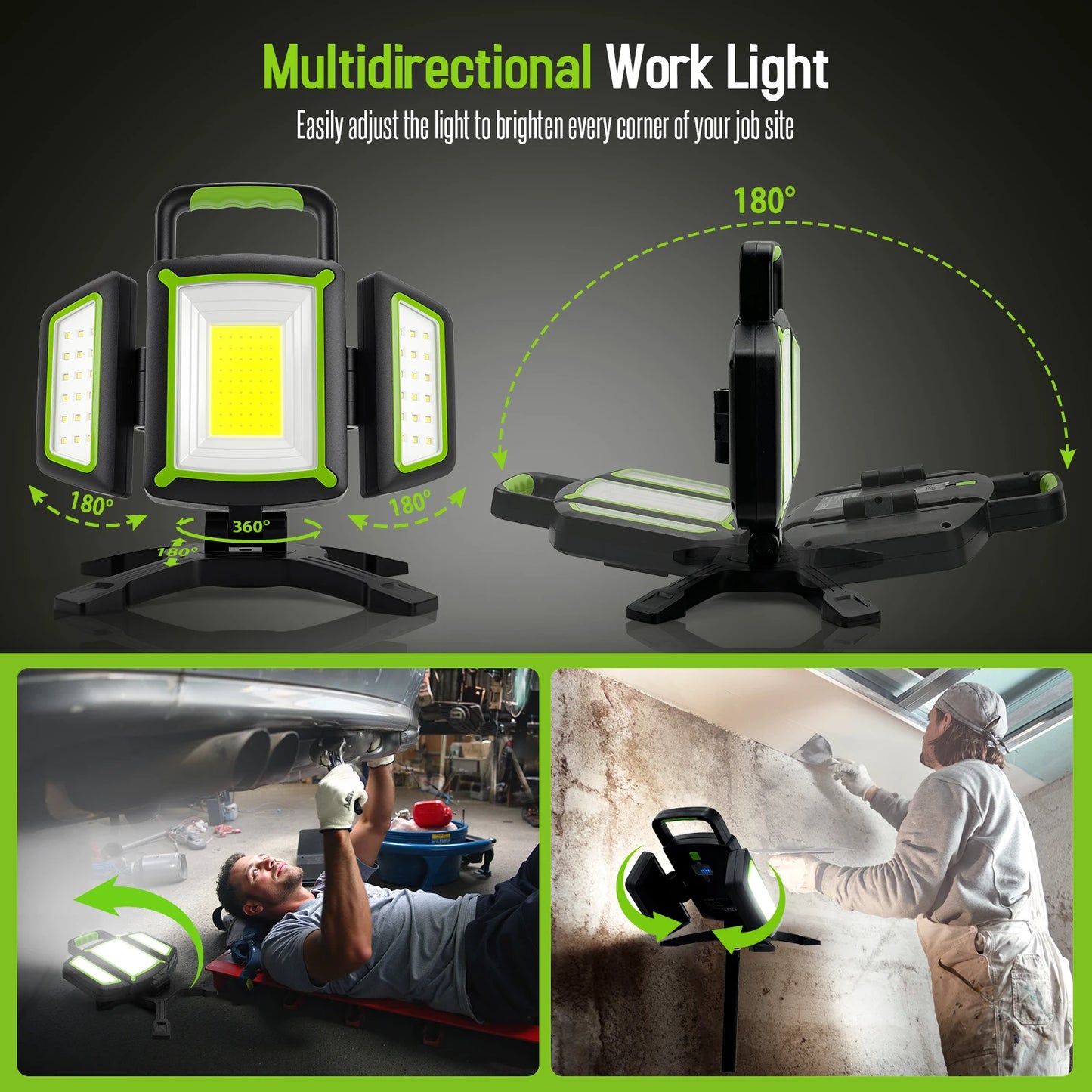 3000 Lumen LED Work Light Rechargeable Magnetic,30W Super Bright with Emergency Charging,Waterproof Foldable for Garage Camping