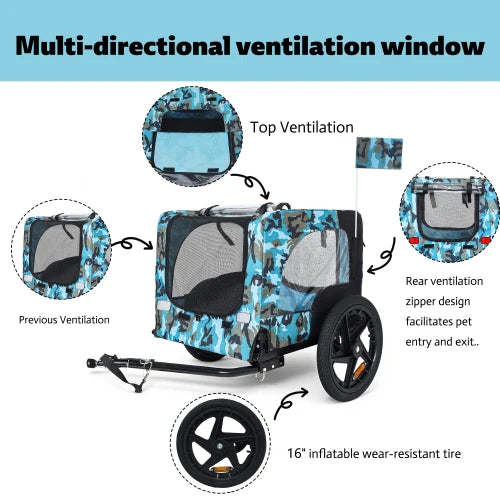 Outdoor Heavy Duty Collapsible Pet Bike Trailer with 16-Inch All-Terrain Wheels,Foldable Cargo Carrier Cart for Bicycles