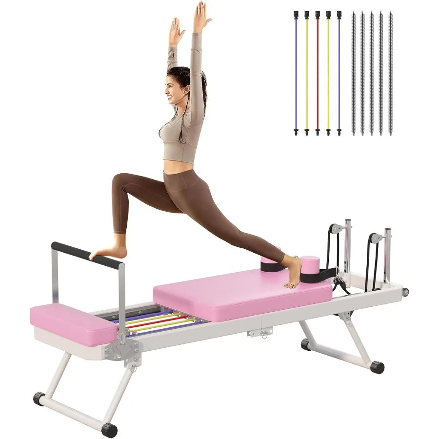 Foldable Pilates Reformer Machine with Springs Resistance for FullBody Home Workouts Adjustable Fitness Equipment Suitable for