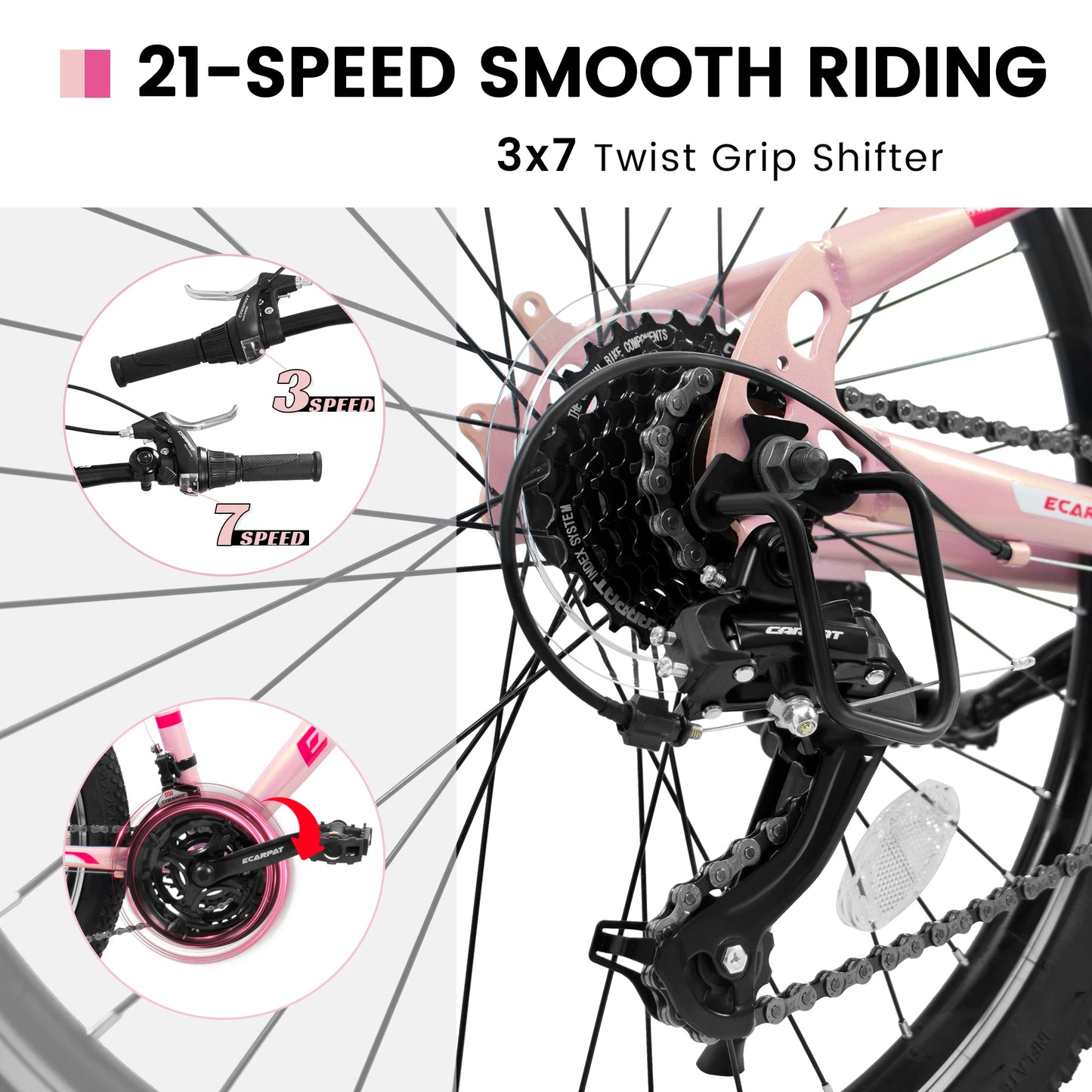 Ecarpat 24/26 Inch Mountain Bike Girls Womens, 21 Speed Mount Bicycles, Female Outdoor Cycling Commuting City Bike Birthday Gift