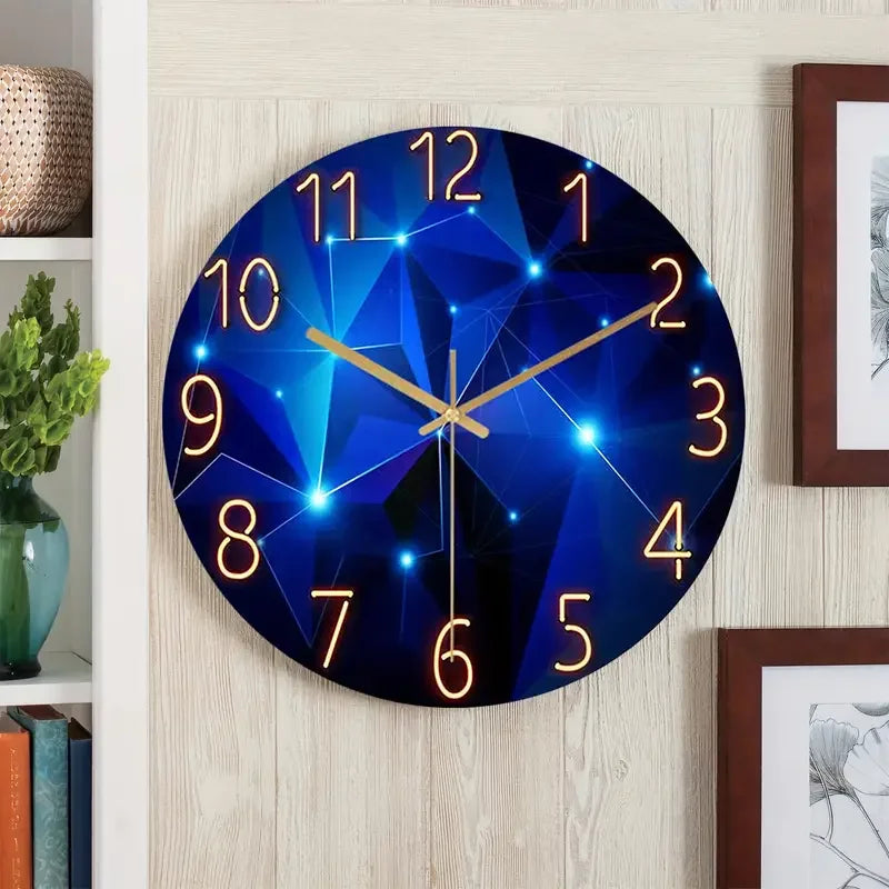 Blue Wall Clock for Living Room Decor Kitchen Wall Clocks Battery Operated  Round Glass Decorative Wall Clock Non Ticking