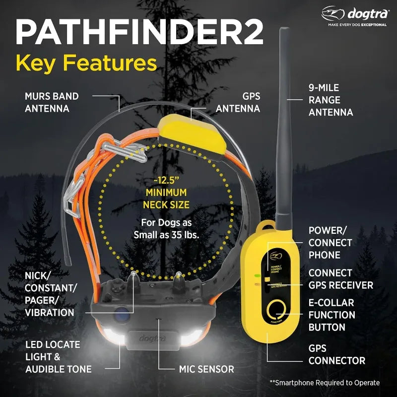 Pathfinder 2 - Hunting Ecollar GPS Dog Training Collar with Remote, 9 Mile Range, Tracking & Containment for Medium