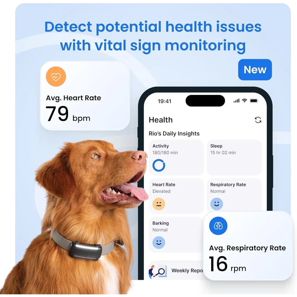 Tractive Smart Dog GPS Tracker | Live Pet Tracker with Virtual Fence | Vital Signs Monitoring of Heart & Respiratory Rate | Bark
